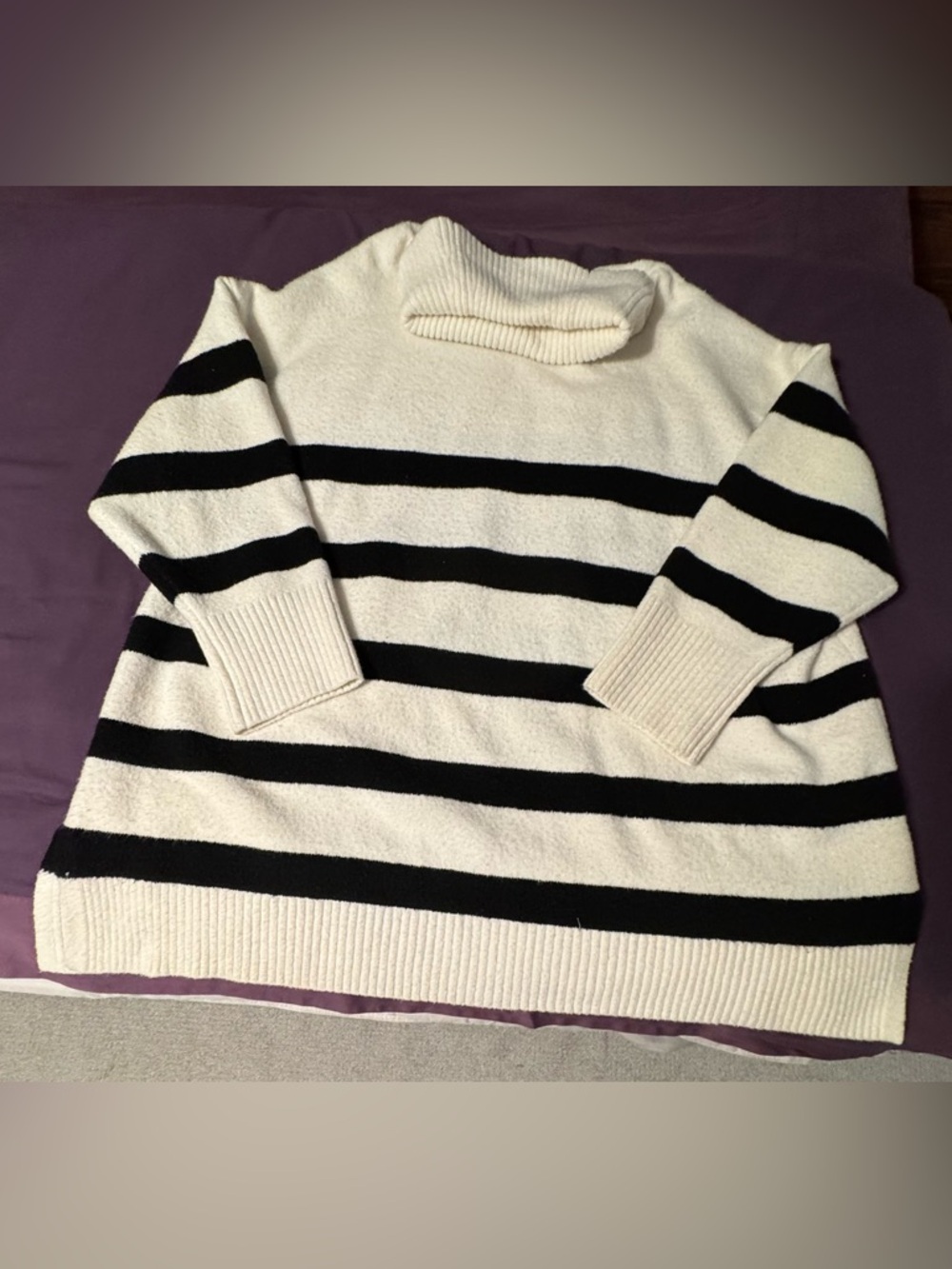 Nine West Cream and Black Striped Cowl Neck Sweater